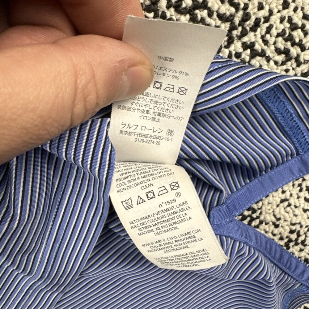 RLX Ralph Lauren Polo Mens Large Blue Striped‎ Moisture Wicking